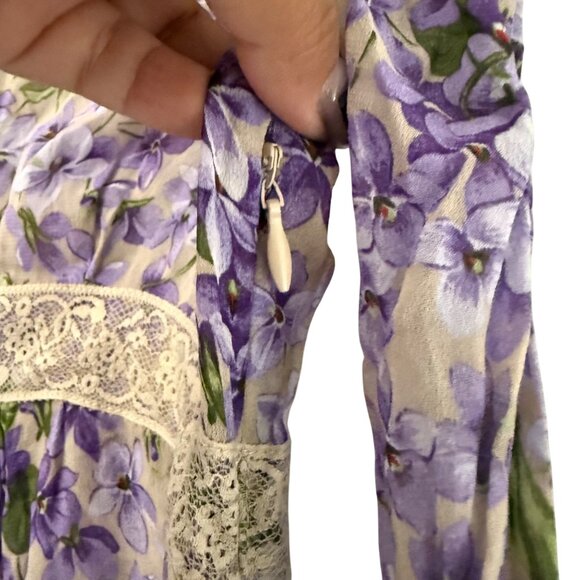 Twinset Simona Barbieri Purple Floral Chiffon Sheer Long Sleeve Vneck Dress XS - Picture 5 of 9